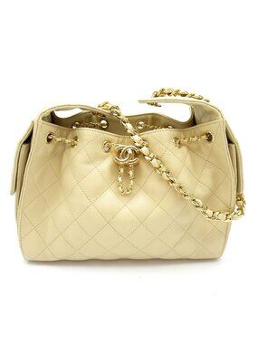 Chanel 25 Small Handbag Caviar Leather Beige